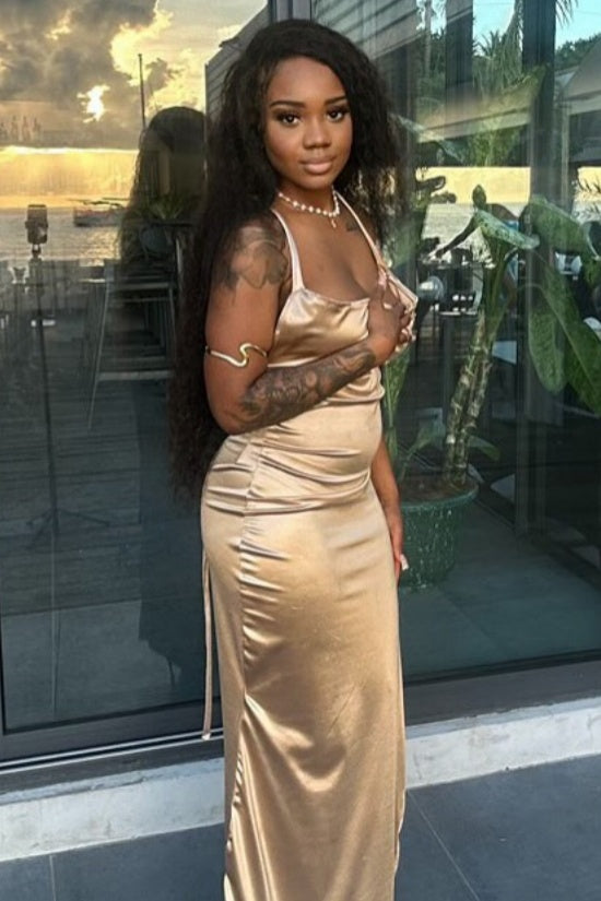Simple Spaghetti Straps Sheath Evening Dresses