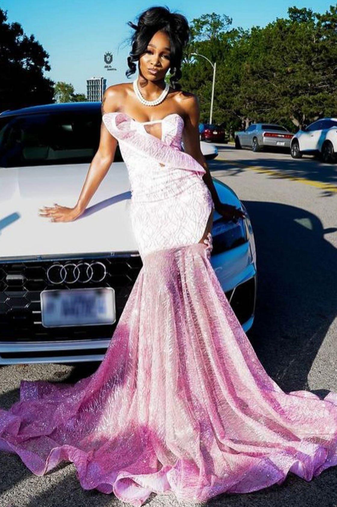 Sexy Pink Strapless Sequins Mermaid Prom Dresses