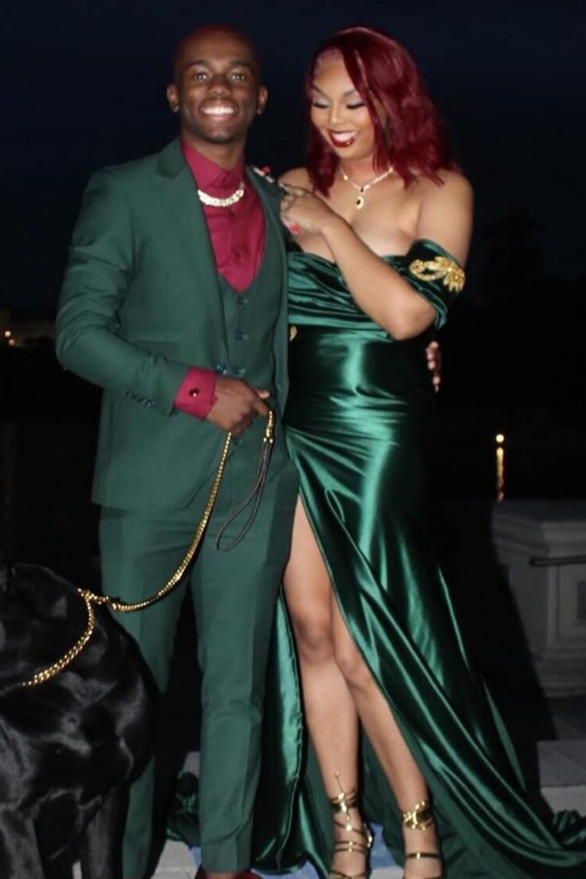 Lovely Dark Green Side Slit Beadings Mermaid Prom Dresses