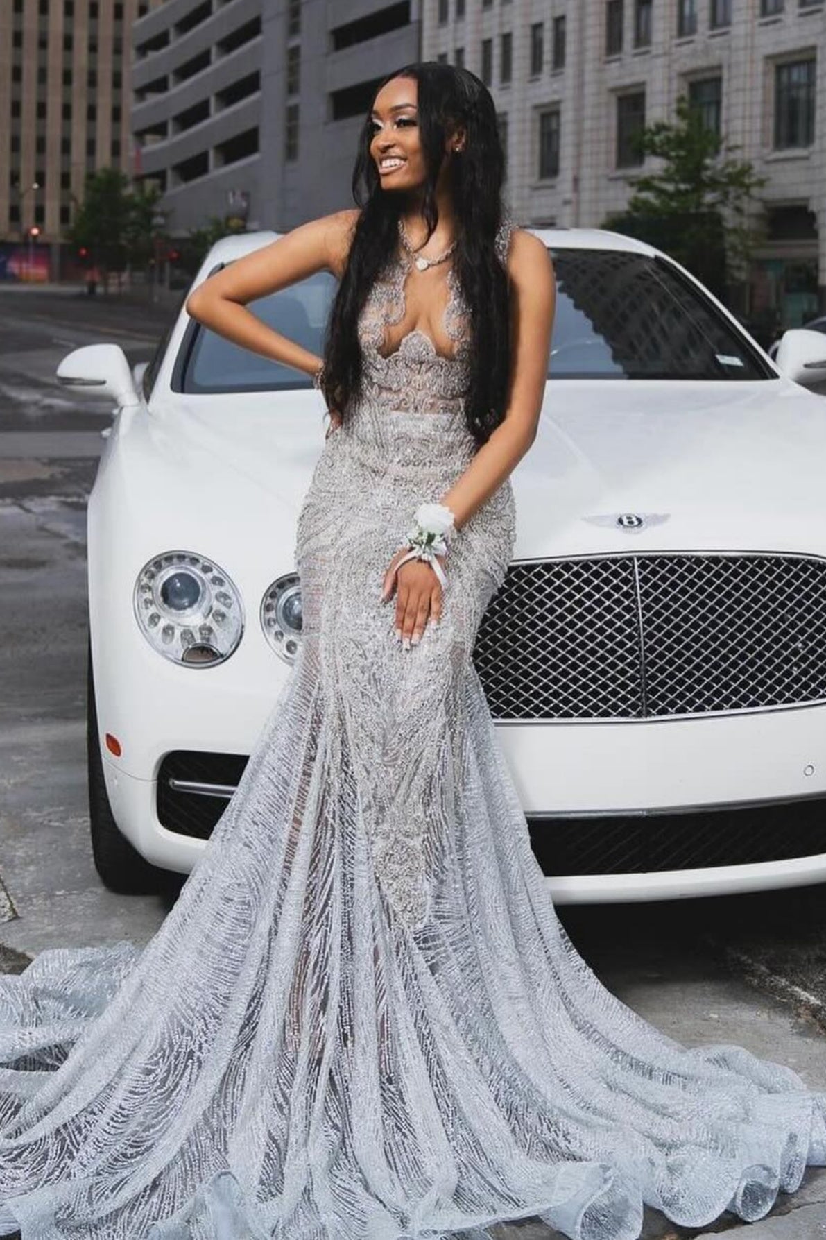 Nectarean Silvery Jewel Beadings Mermaid Prom Dresses