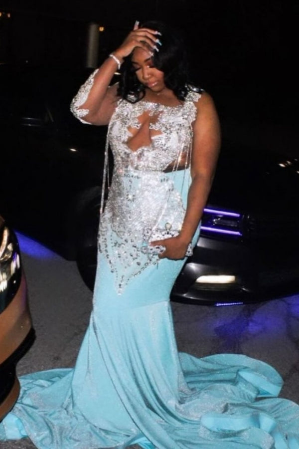Intellectuality Light Blue Square Beadings Mermaid Prom Dresses
