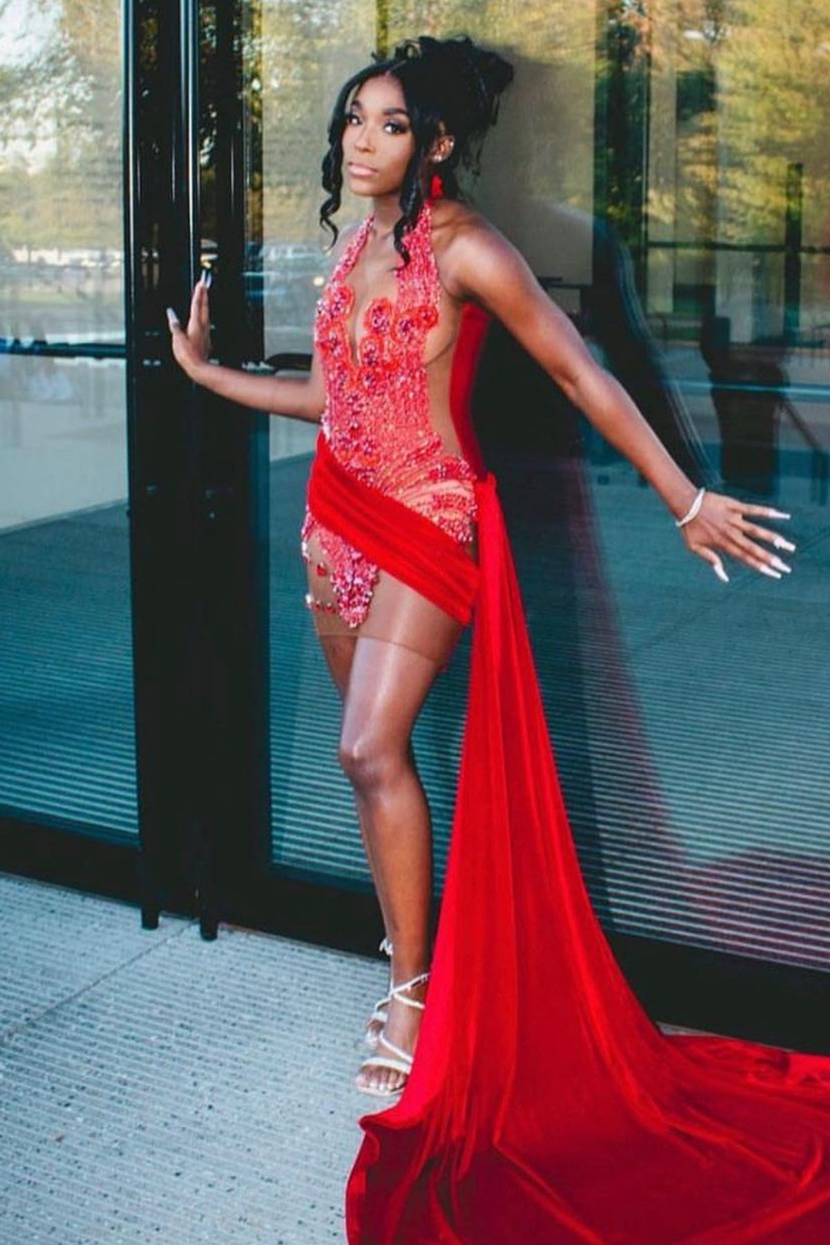 Fashion Sexy Red Beadings Prom Dresses