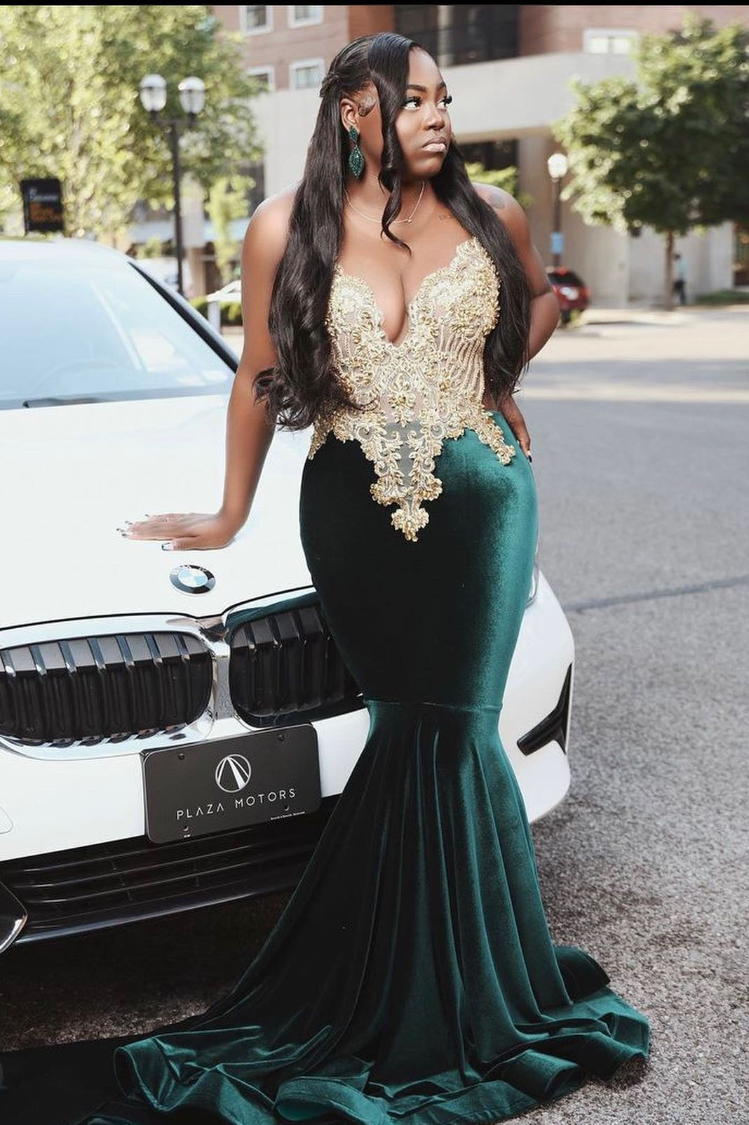 Beautiful Dark Green Velvet Beadings Mermaid Prom Dresses