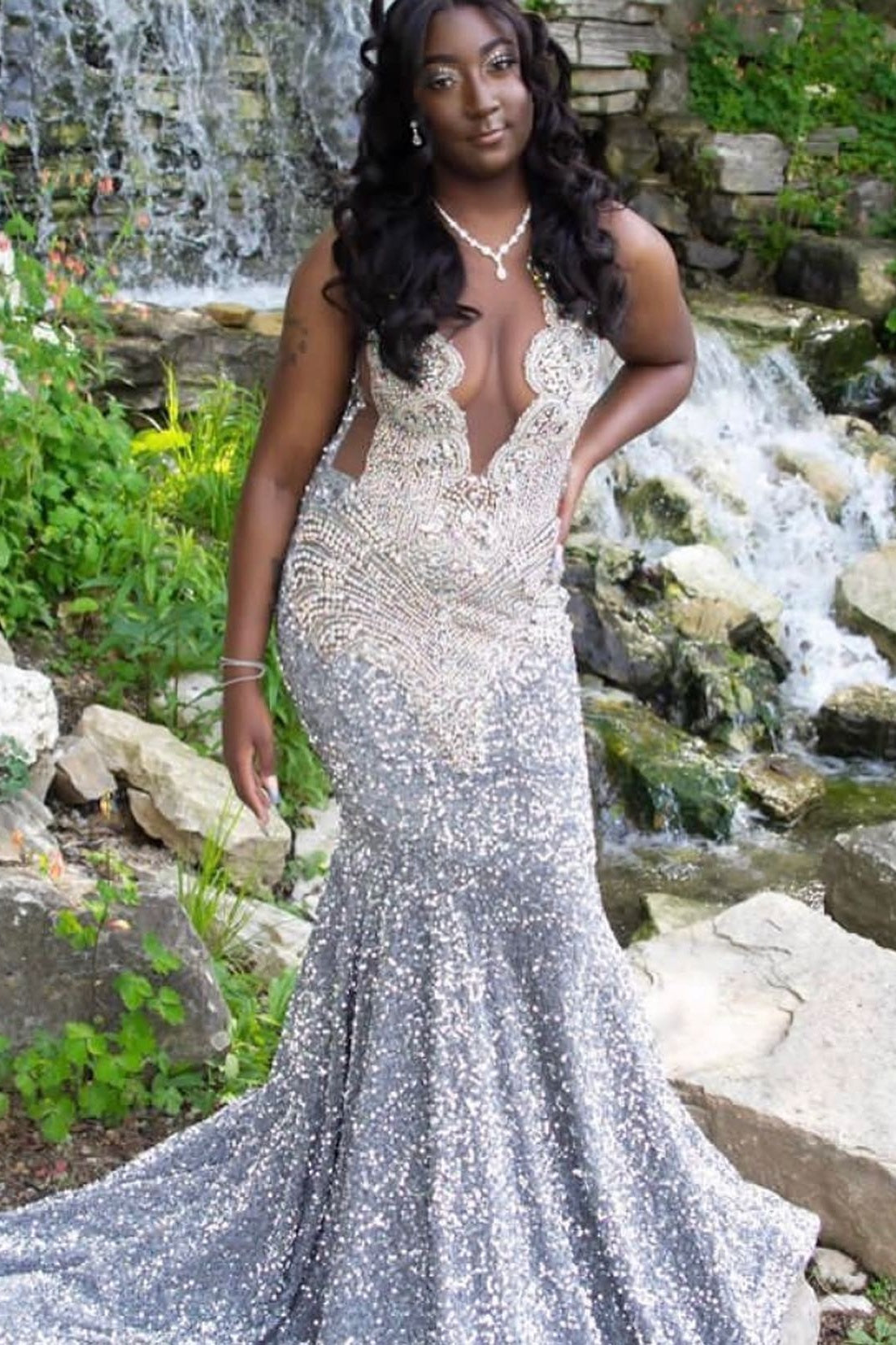 Glamorous Silver Sequins Beadings Mermaid Prom Dresses