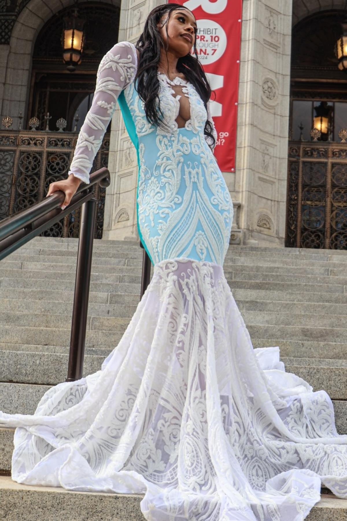 Nectarean White Tulle Appliques Mermaid Prom Dresses