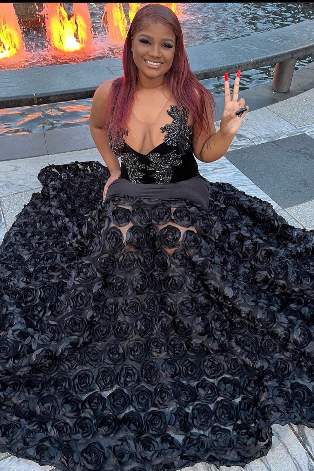 Beautiful Black Rose Beadings Mermaid Prom Dresses