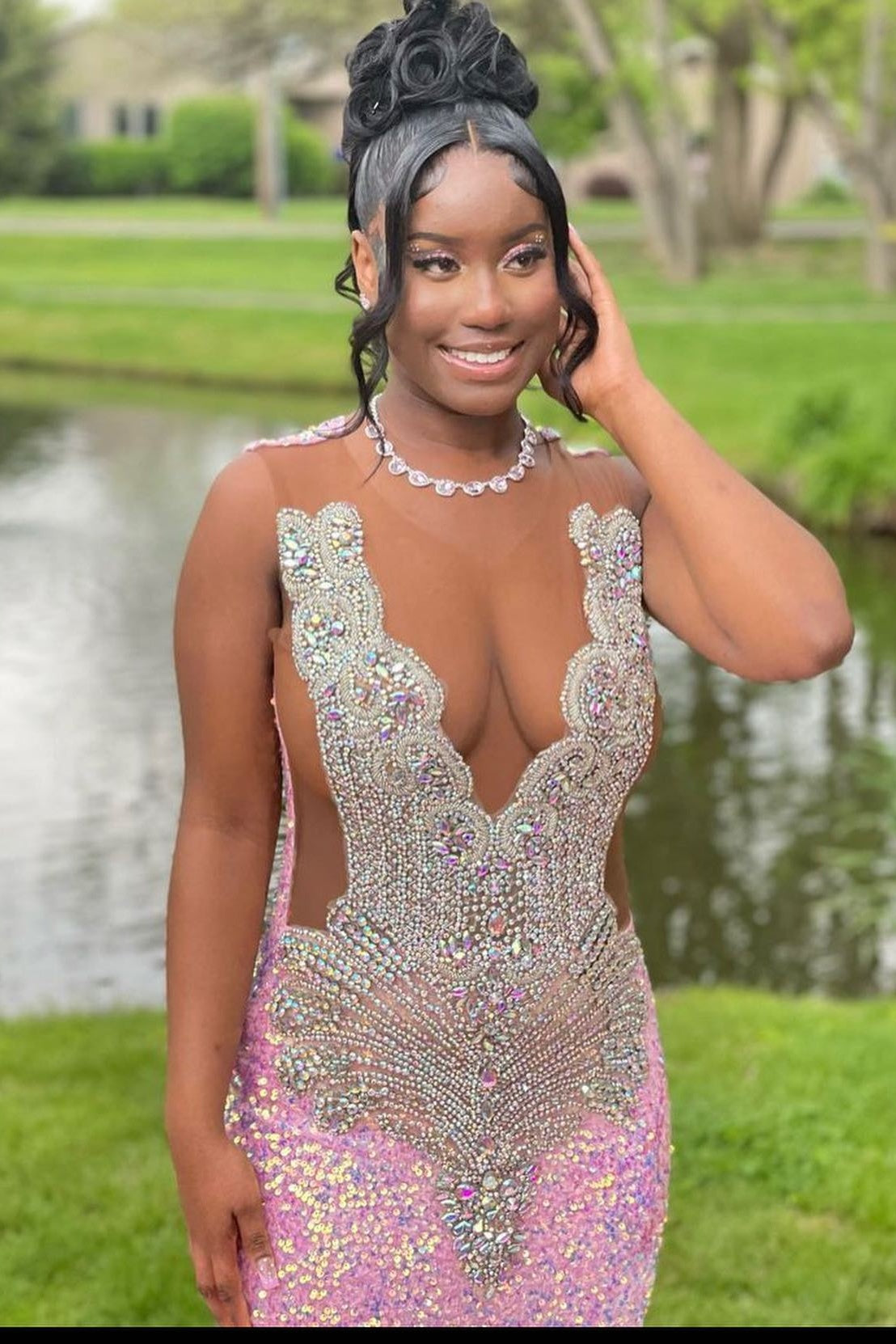 Newest Generous Pink Sequins Beadings Mermaid Prom Dresses