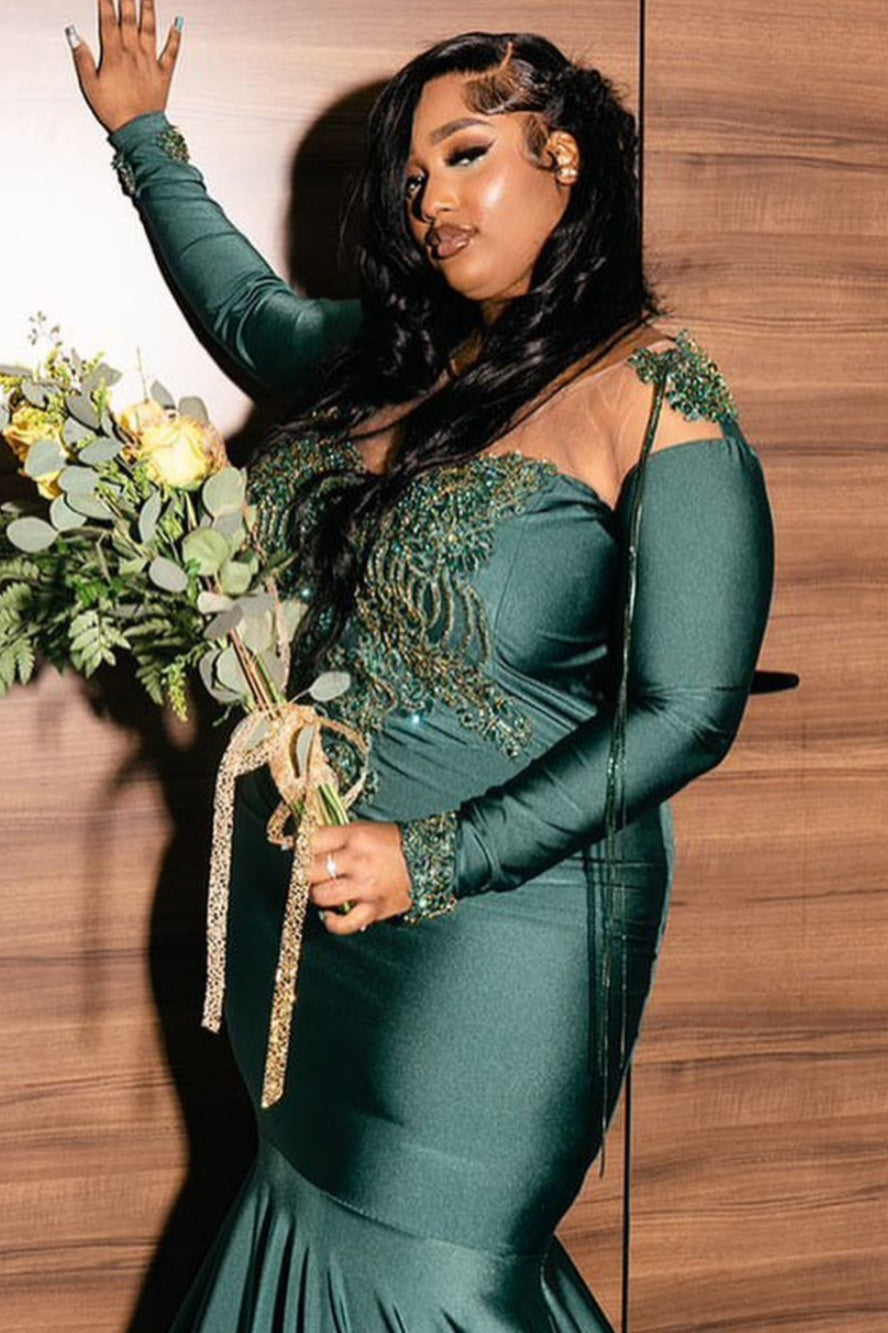 Popular Dark Green Beadings Mermaid Prom Dresses
