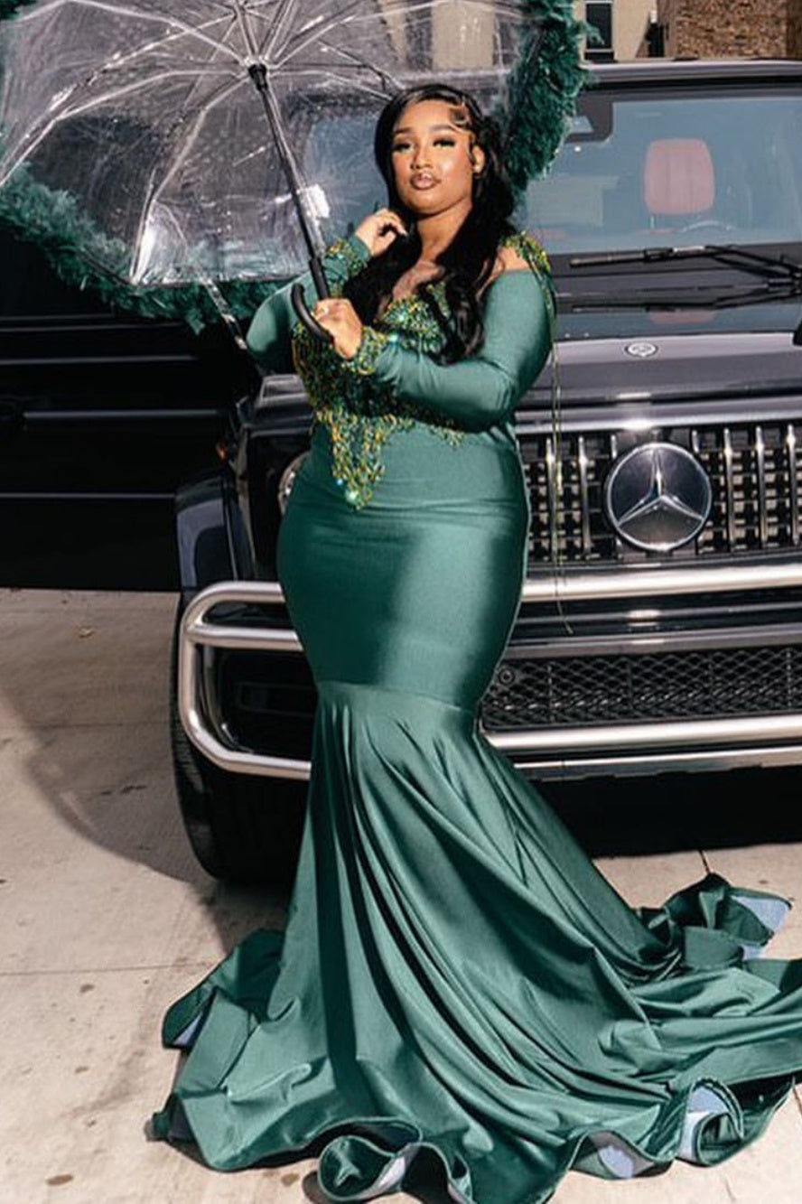 Popular Dark Green Beadings Mermaid Prom Dresses