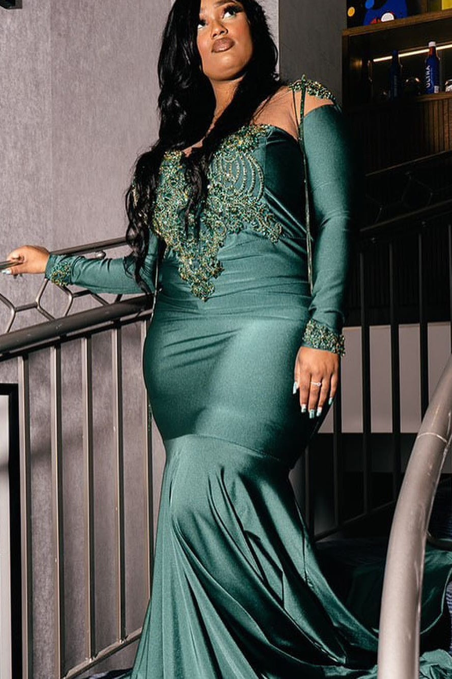 Popular Dark Green Beadings Mermaid Prom Dresses
