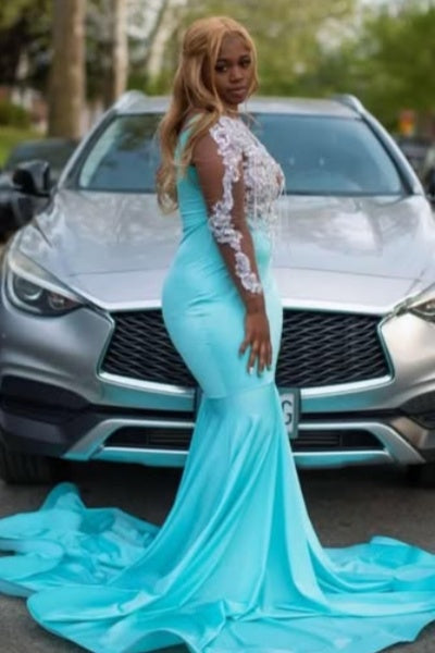 Sexy One Shoulder Blue Beadings Mermaid Prom Dresses
