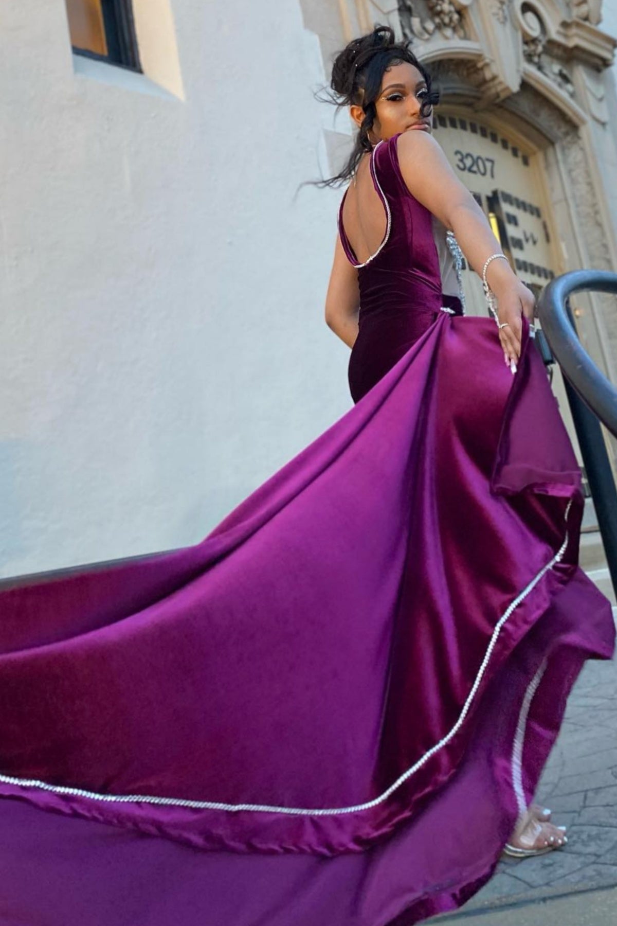 Honorable Violet Velvet Beadings Mermaid Prom Dresses