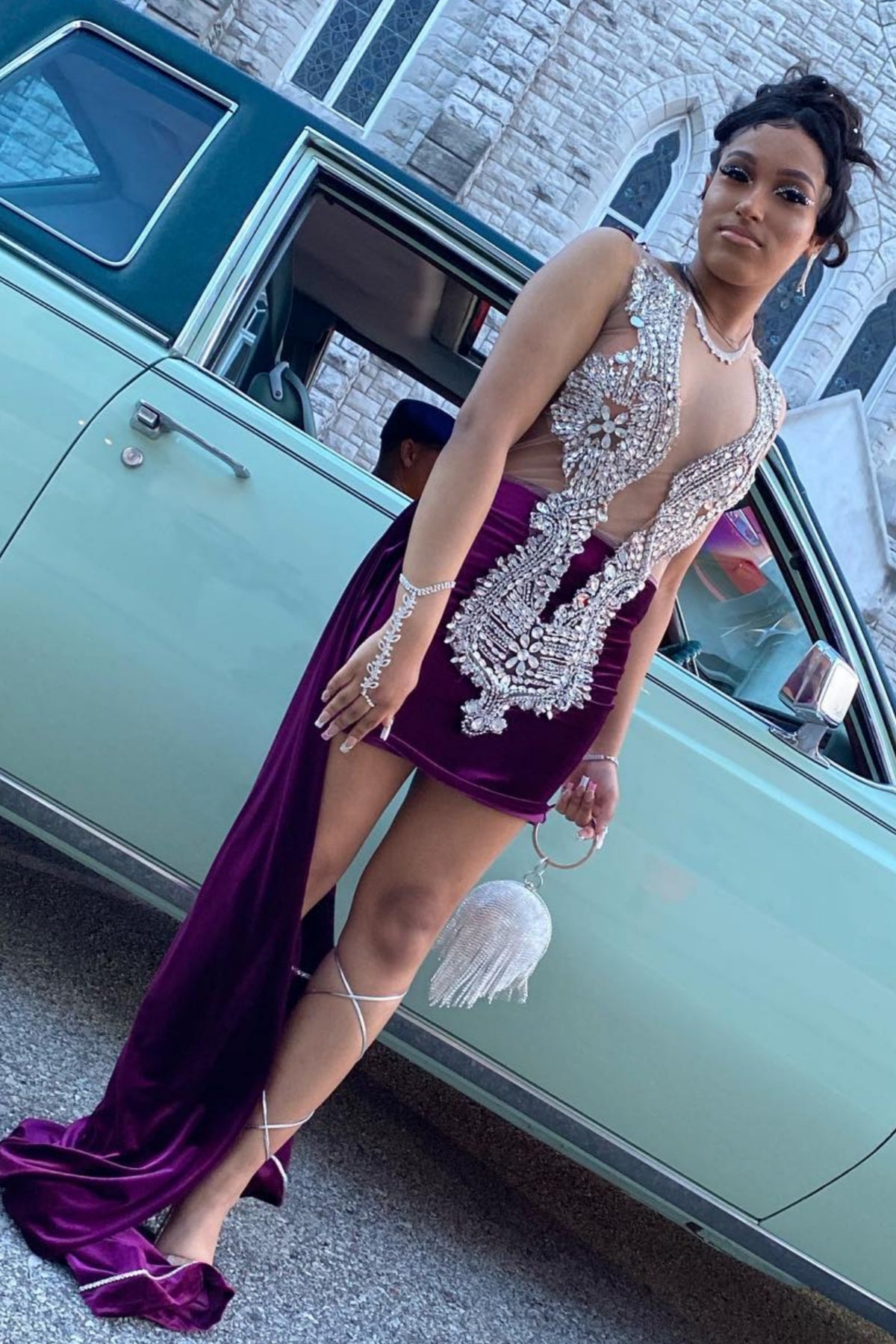 Honorable Violet Velvet Beadings Mermaid Prom Dresses