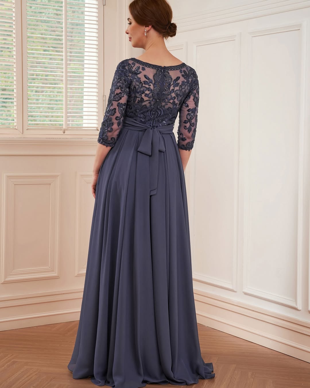 Gentle Dark Blue Chiffon Lace A-Line Appliques Mother Of The Bride Dresses