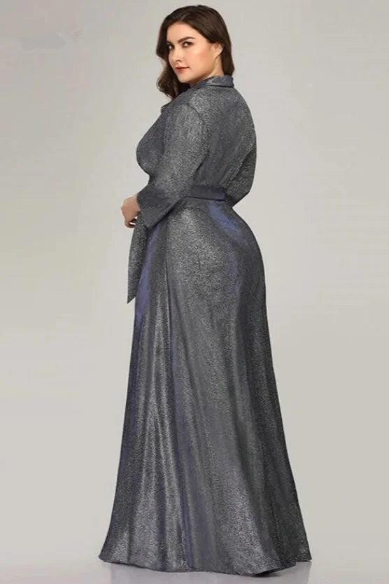 Gray V-Neck Long Sleeves Mother Of The Bride Dresses With Belt