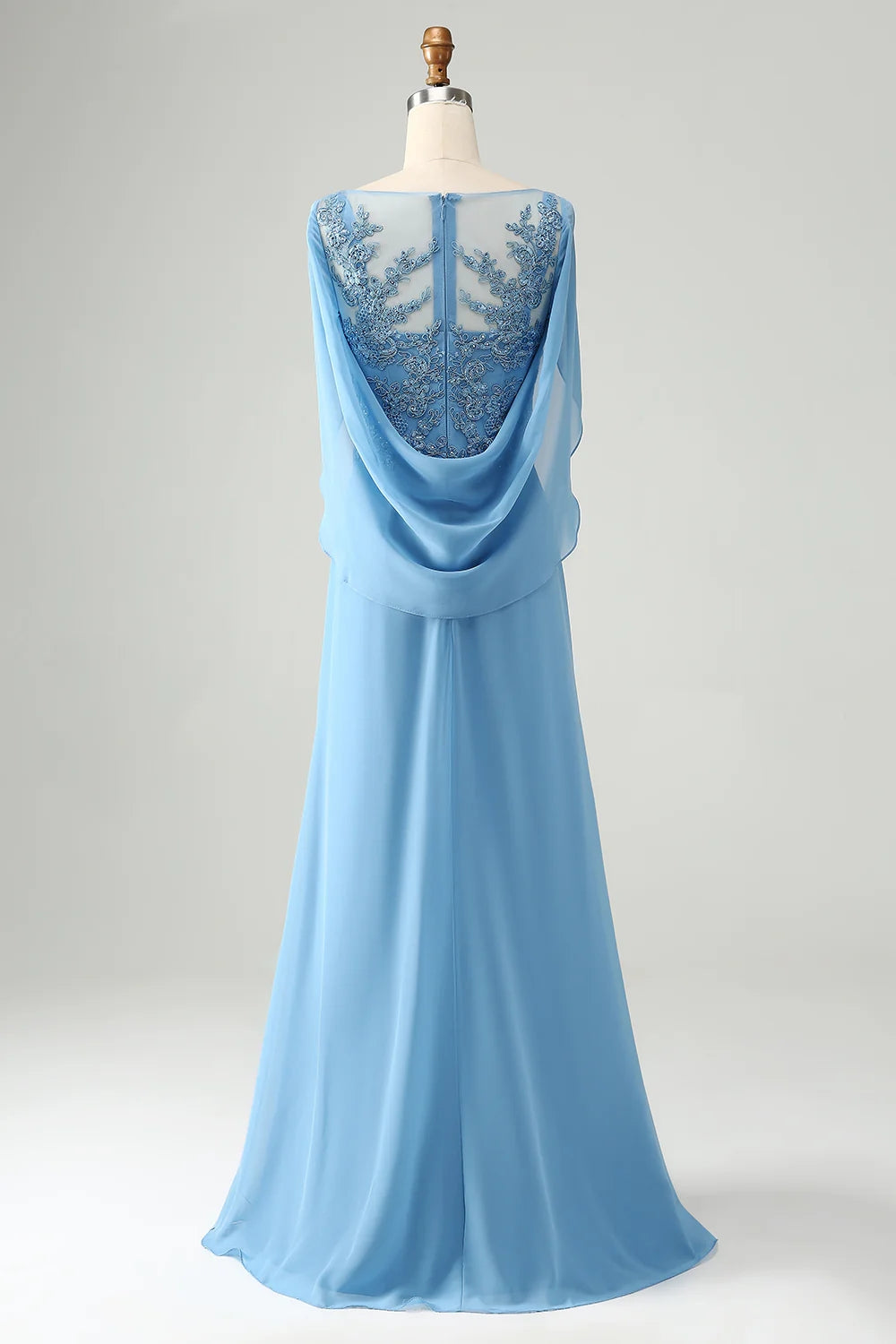 Elegant Light Blue Chiffon Appliques Mother Of The Bride Dresses With Beadings