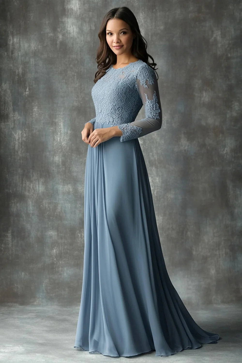 Chic Light Blue Jewel Chiffon Lace Appliques Mother Of The Bride Dresses