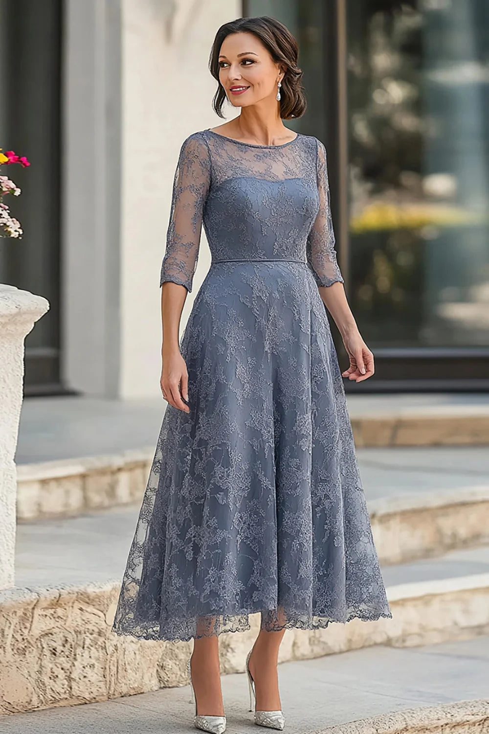 Exquisite Mist Blue Lace Chiffon Appliques Mother Of The Bride Dresses