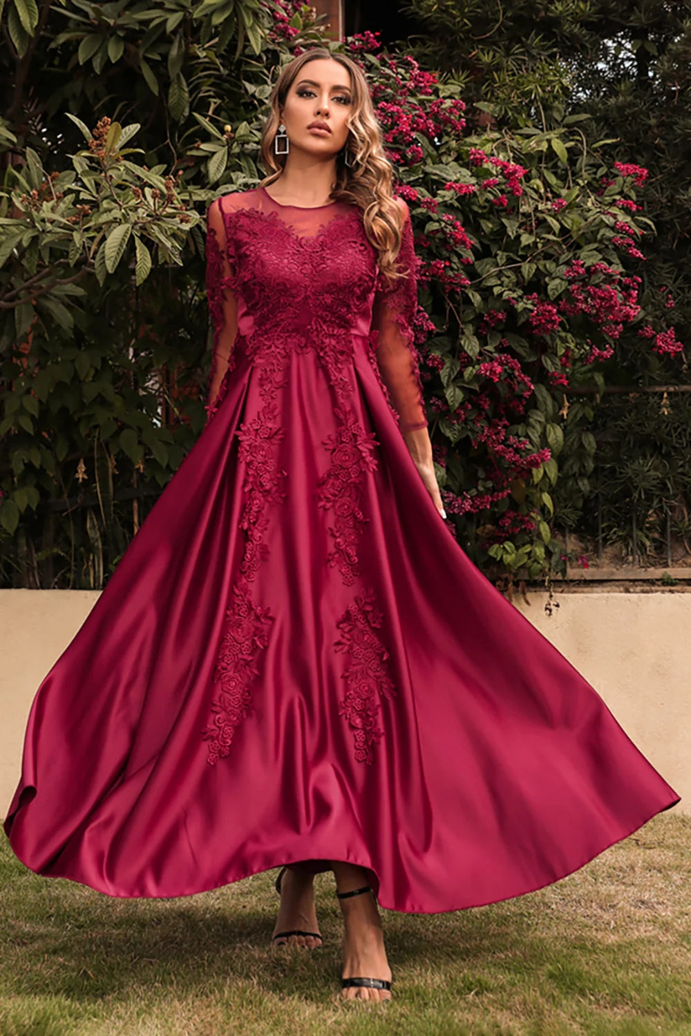Gorgeous Burgundy Jewel Lace Appliques Mother Of The Bride Dresses