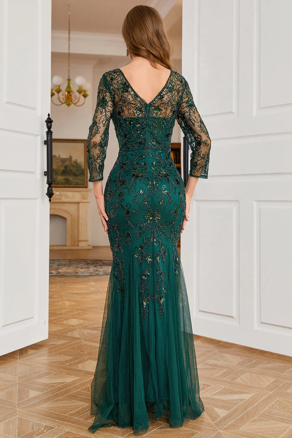 Dark Green Lace Appliques Mother Of The Bride Dresses With Beadings