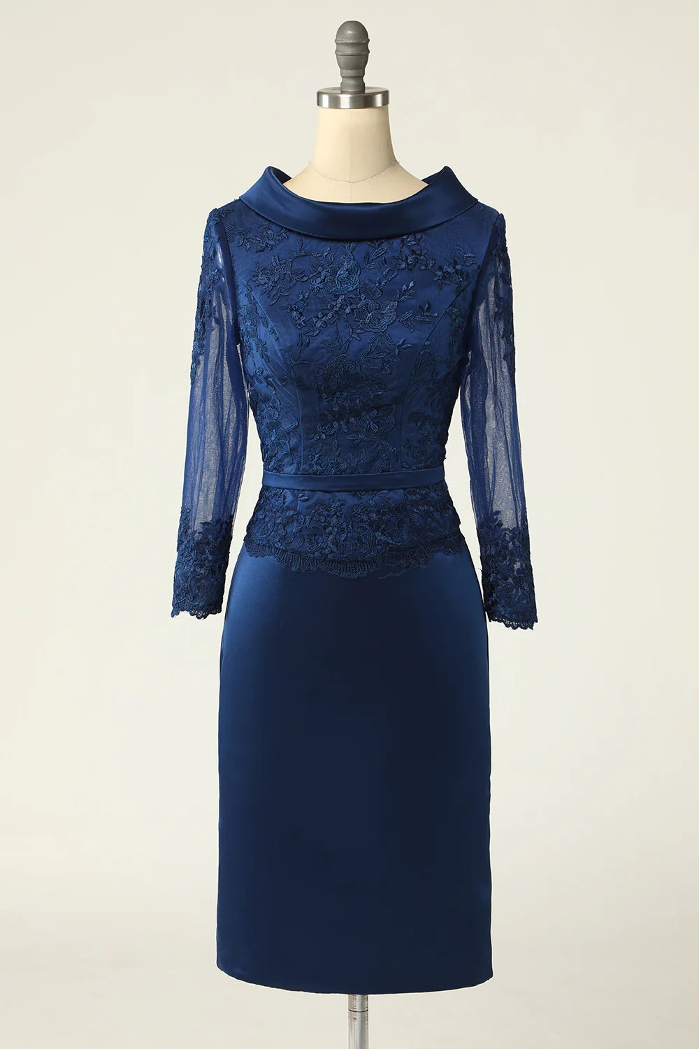 Elegant Navy Lace Bateau Appliques Mother Of The Bride Dresses