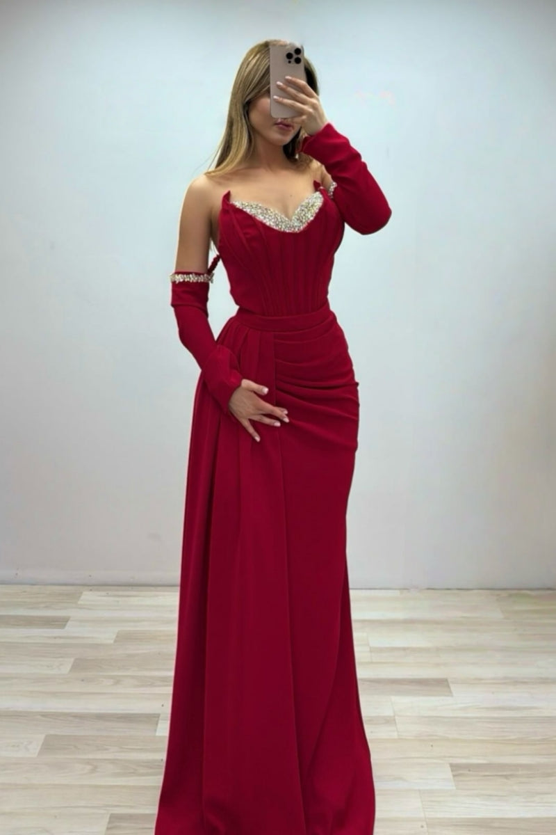Classical Red Sweetheart Evening Dresses With Beadings