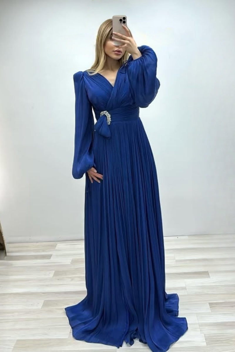 Honorable Royal Blue Chiffon Evenings Dresses With Beadings