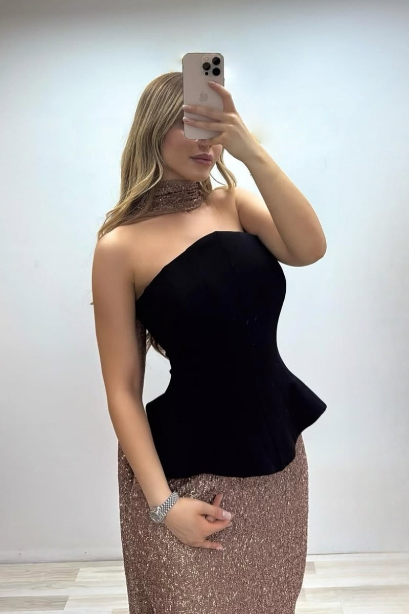 Special Black And Brown Sequins Evenings Dresses