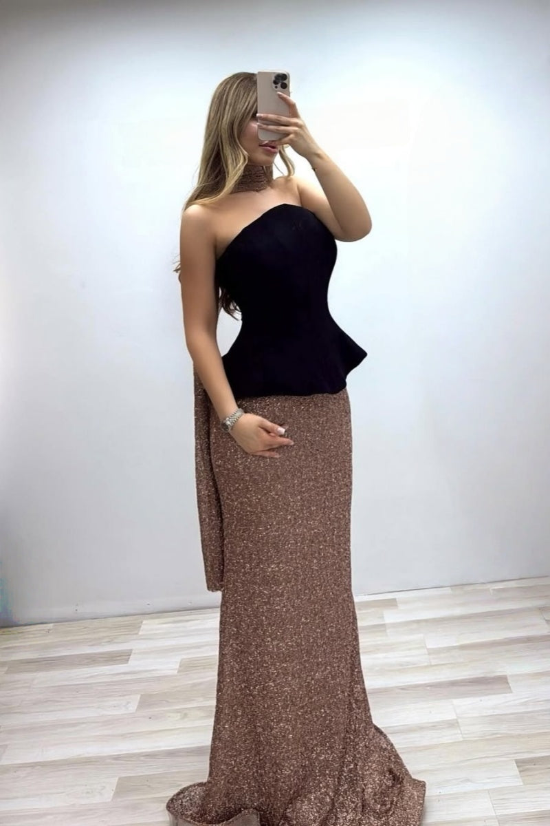 Special Black And Brown Sequins Evenings Dresses