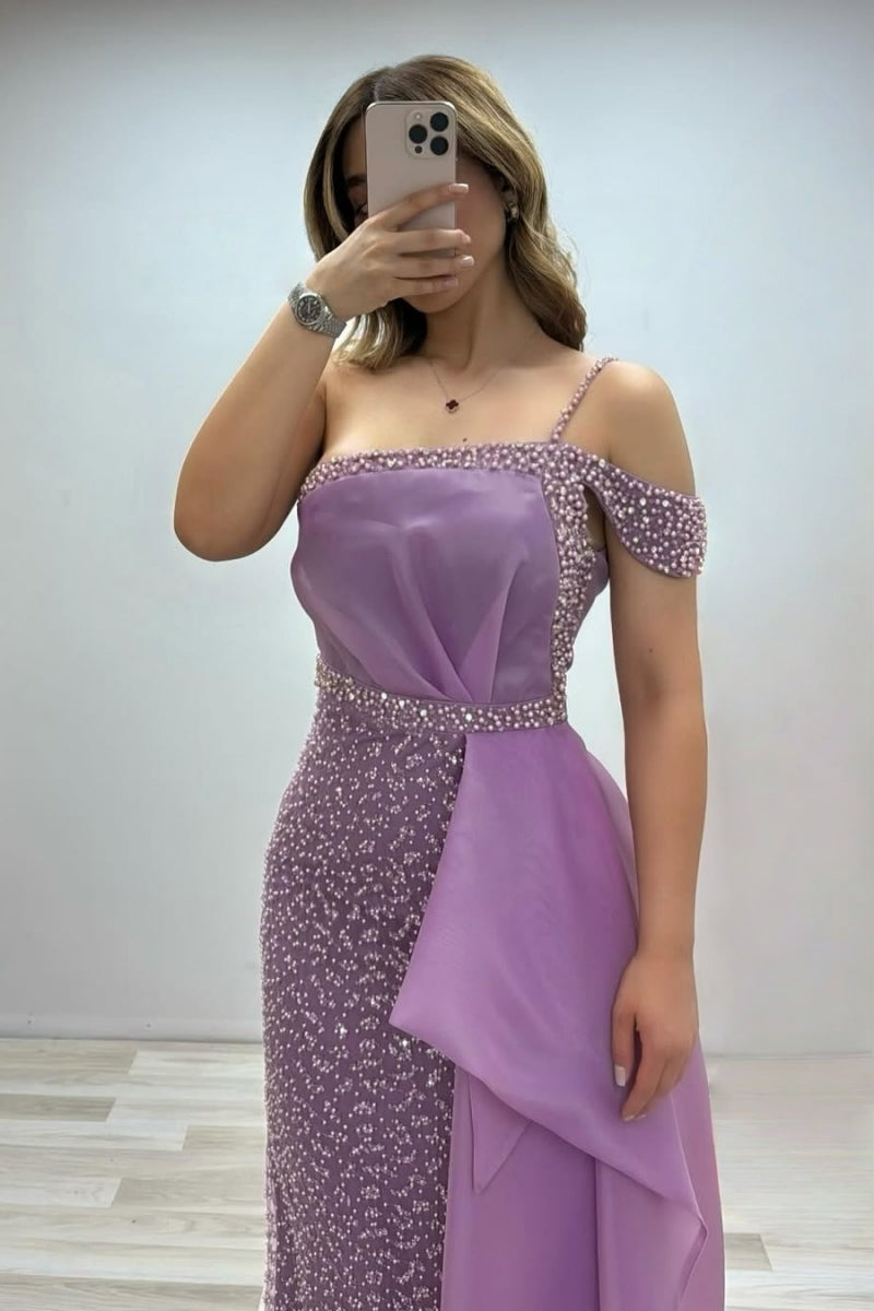 Beautiful Purple Chiffon Evenings Dresses With Beadings