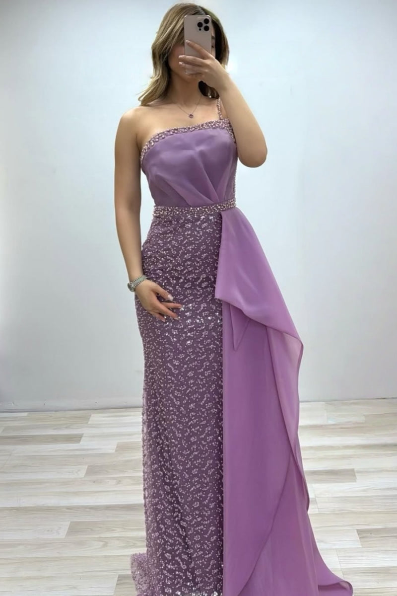 Beautiful Purple Chiffon Evenings Dresses With Beadings
