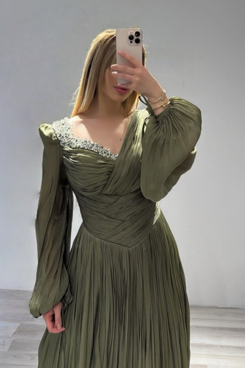 Generous Green Chiffon Evenings Dresses With Beadings