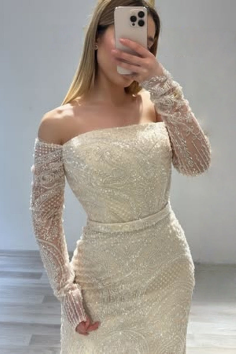 Luxury Ivory Strapless Lace Evenings Dresses With Beadings