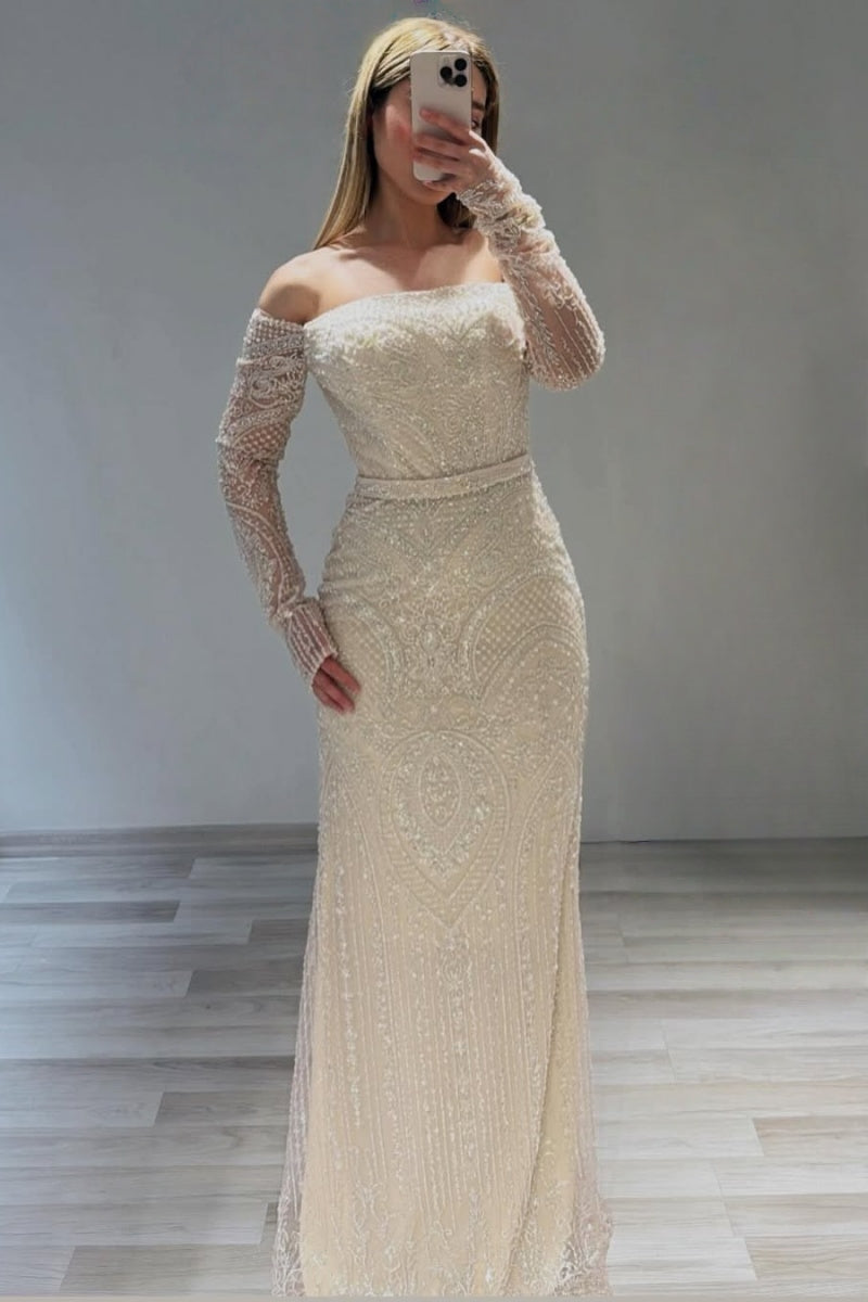 Luxury Ivory Strapless Lace Evenings Dresses With Beadings
