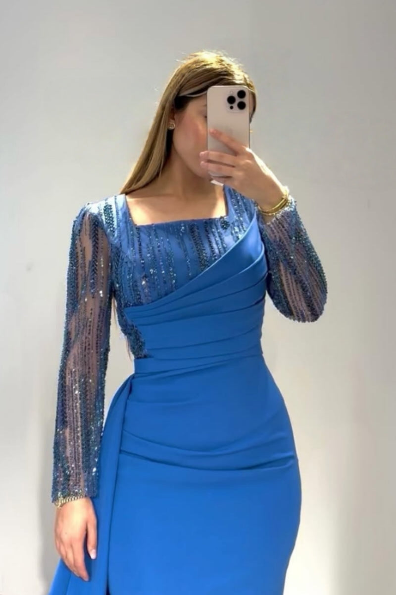 Handsome Royal Blue Tulle Sequins Evenings Dresses With Beadings