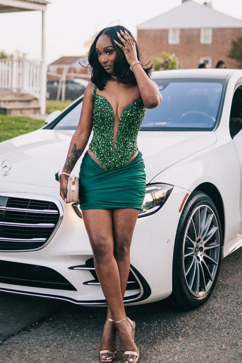 Sexy Green Spaghetti Strap Short Prom Dresses