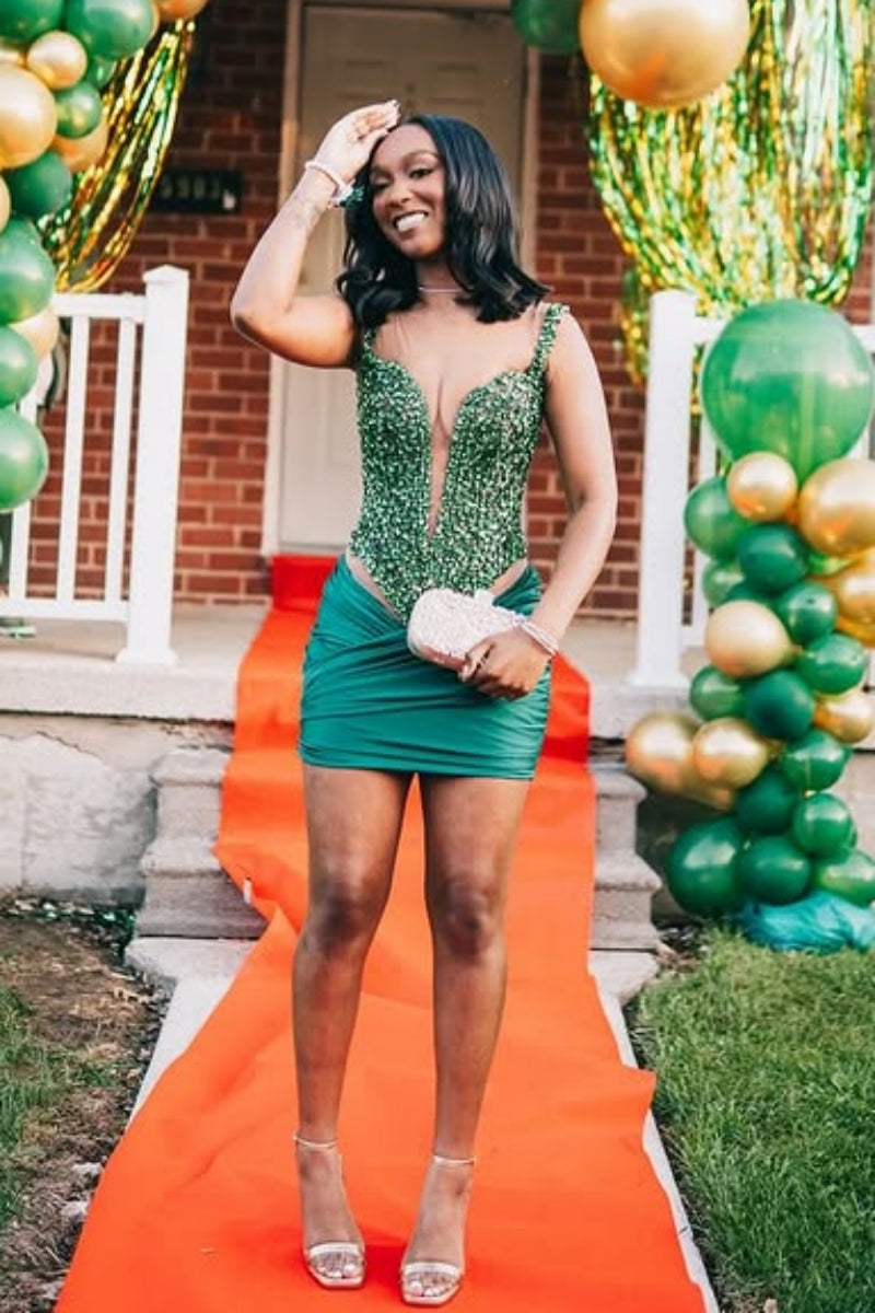 Sexy Green Spaghetti Strap Short Prom Dresses