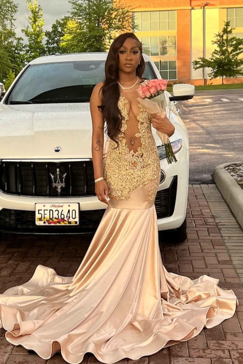 Sexy V-Neck Beadings Satin Mermaid Prom Dresses