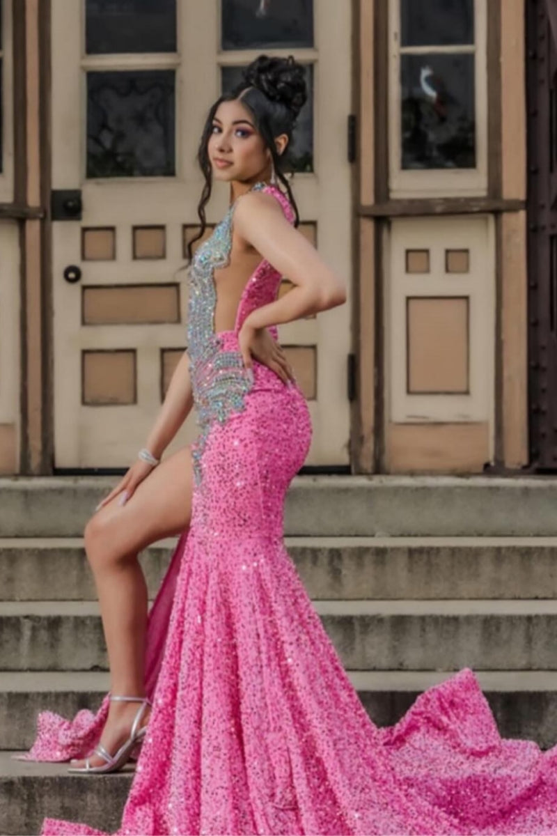Stylish V-Neck Sequins Side Slit Beadings Mermaid Prom Dresses