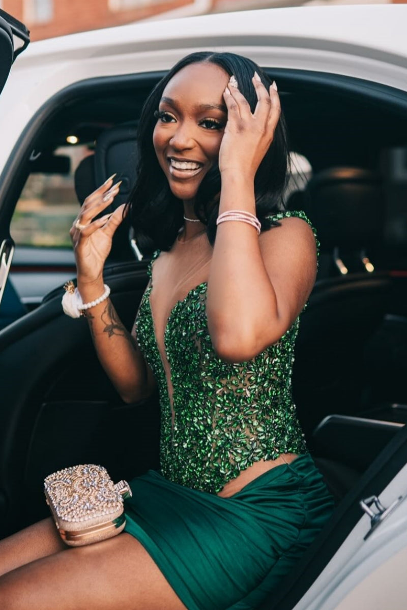 Sexy Green Spaghetti Strap Short Prom Dresses