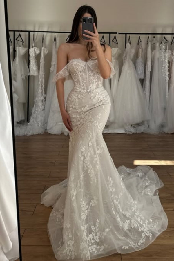 Beautiful Off-The-Shoulder Lace Mermaid Wedding Dresses
