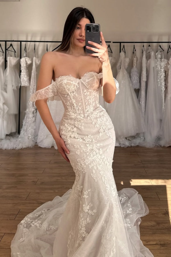 Beautiful Off-The-Shoulder Lace Mermaid Wedding Dresses