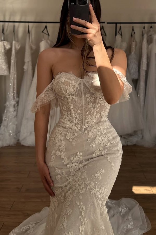 Beautiful Off-The-Shoulder Lace Mermaid Wedding Dresses