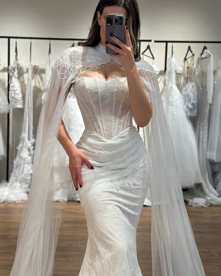 Elegant Off-The-Shoulder Ruffles Lace Sheath Wedding Dresses With Wrap