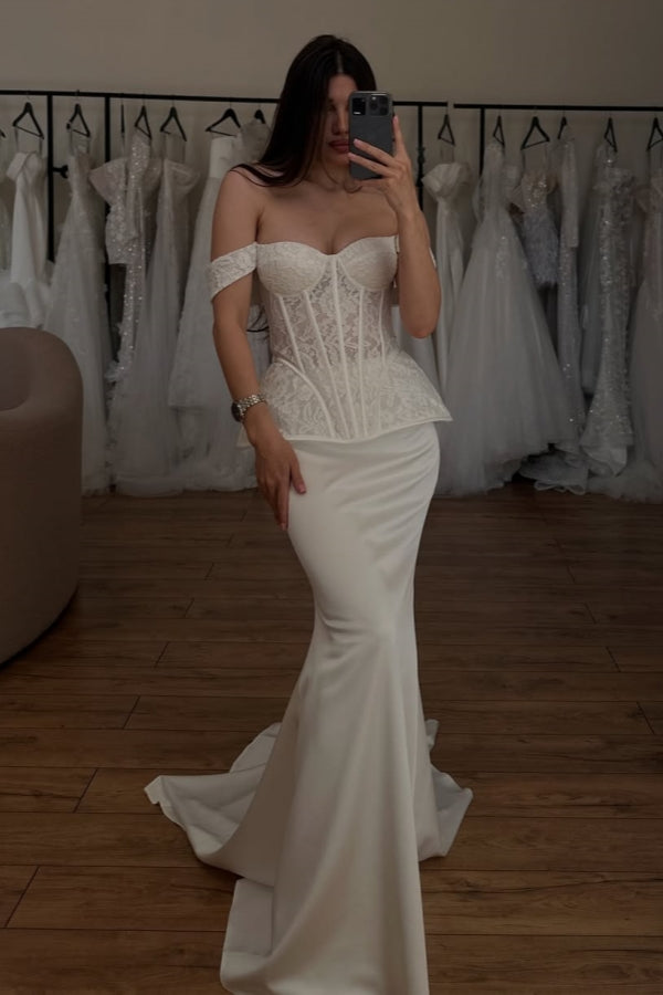 Chic Off-The-Shoulder Two Pieces Sheath Wedding Dresses