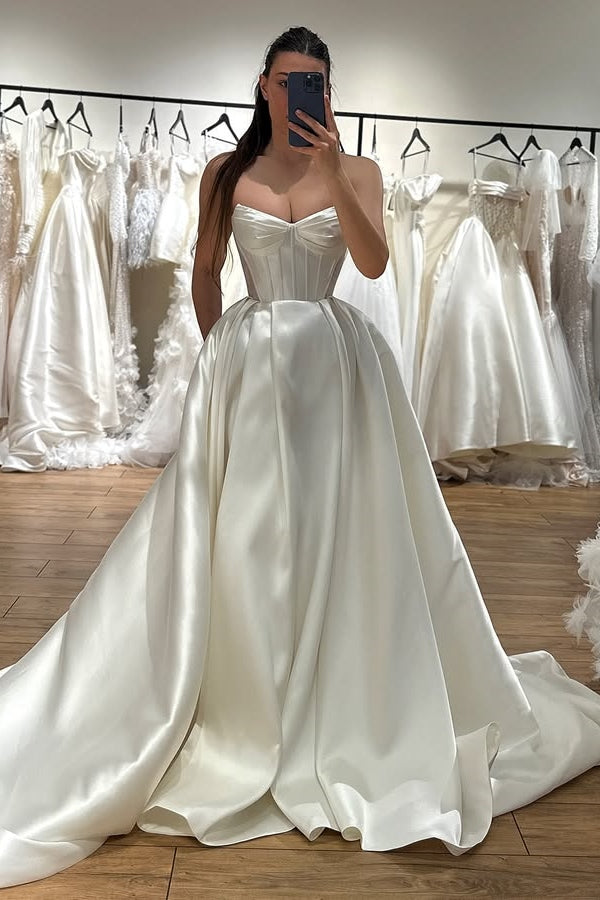 Simple Sweetheart Side Slit Ball Gown Wedding Dresses With Ruffles