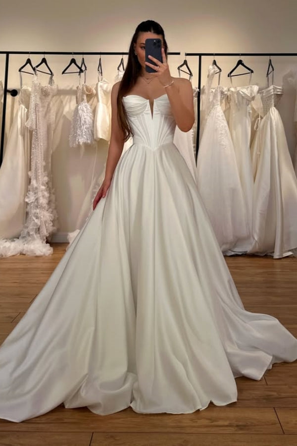 Mild Sweetheart Side Slit A-Line Wedding Dresses