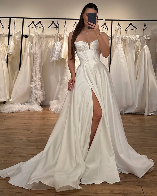 Mild Sweetheart Side Slit A-Line Wedding Dresses