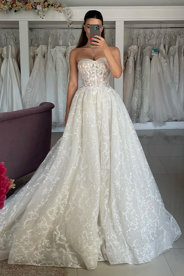 Elegant Sweetheart Appliques A-Line Wedding Dresses