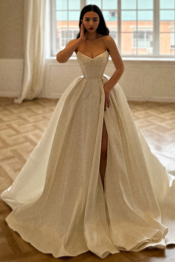 Elegant Sweetheart Side Slit Ball Gown Wedding Dresses With Panel Train